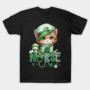 St Patricks Day Nurse Cat Leprechaun Lucky Green Proud Irish T-Shirt